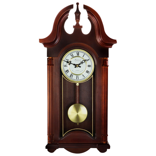 Bedford 26.5" Wall Clock Colonial Mahogany Cherry Oak Finish Pendulum Chimes
