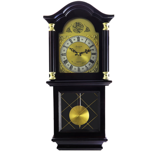 Bedford 26" Wall Clock Antique Mahogany Cherry Oak Wood Finish w Pendulum Chimes