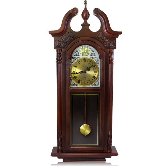 Bedford 38" Grand Antique Wall Clock Cherry Oak Finish with Pendulum Chimes