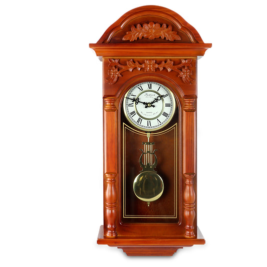 Bedford 27.5" Grandfather Wall Clock Oak Wood Finish with Pendulum & Chimes 9014