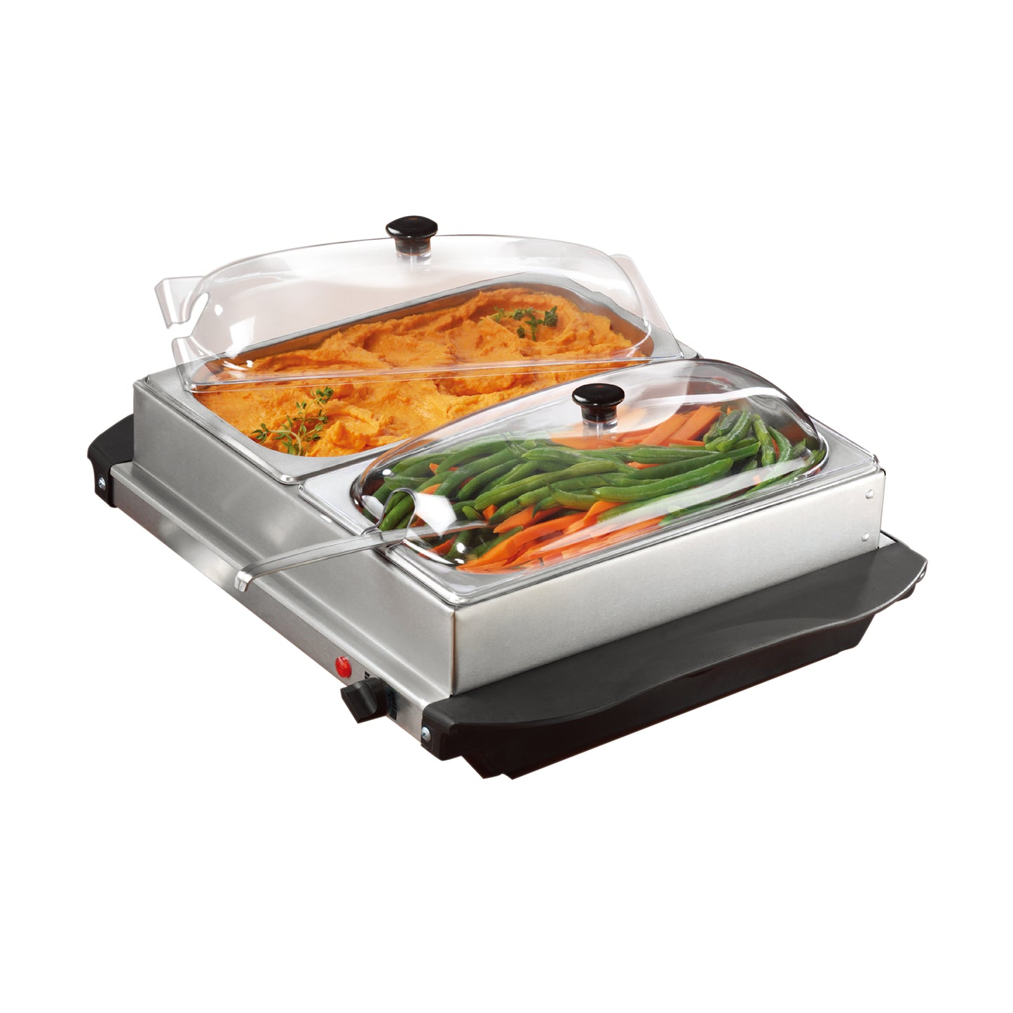 Brentwood 3 Quart 2 Pan Buffet Server & Warming Tray in Brushed Stainless Steel