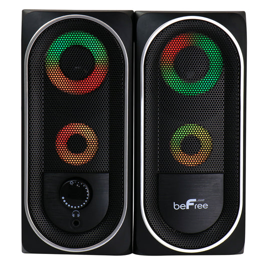 beFree 2.0 Computer Gaming Speakers BFS-06 for Desk Shelf w Color LED Lights