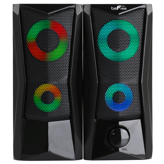 beFree 2.0 Computer Gaming Desk Shelf Portable Speakers w Color LED Lights