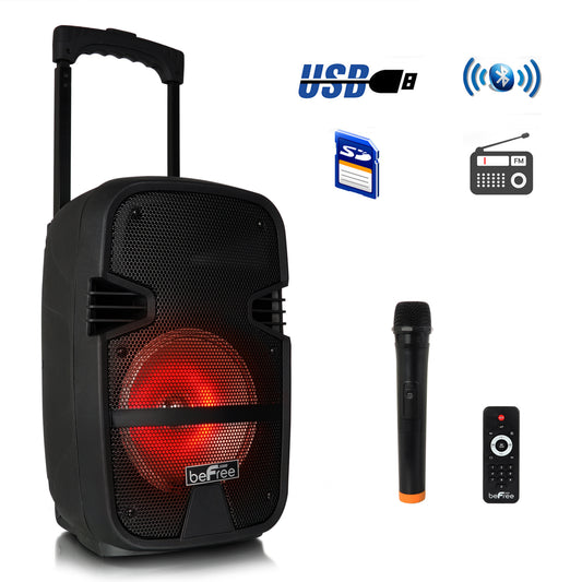 beFree 8" 400 Watt Bluetooth Portable Party PA Speaker System w Illuminating Li