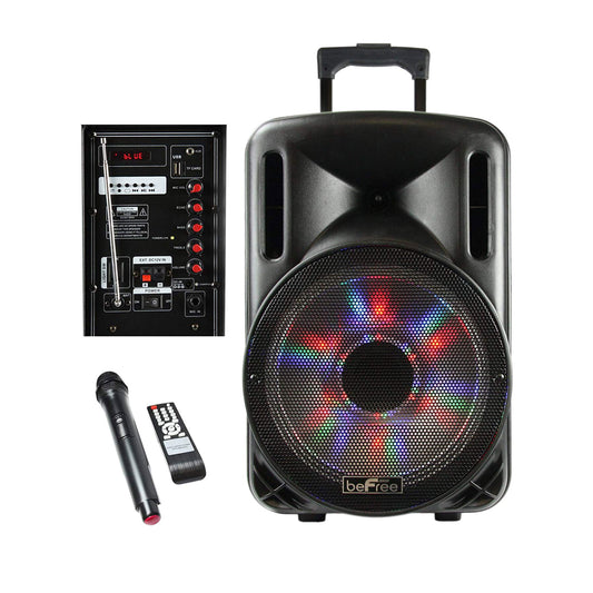 beFree 12" 2500W Portable Rechargeable Bluetooth PA DJ Party Speaker Mic USB TF