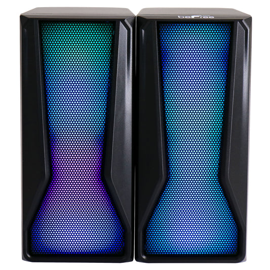 beFree Color LED 2.0 Ch Computer Gaming Desk Speakers w Lights USB AUX