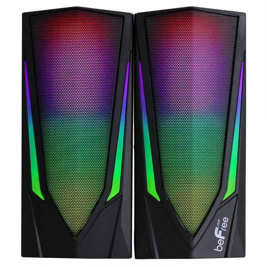 beFree Color LED Computer 2.0 Gaming Desk Speakers w Wired Remote Lights USB AUX