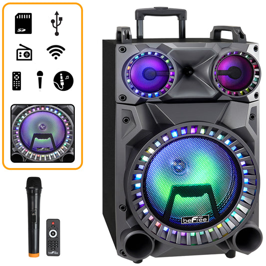 beFree 12” Bluetooth Portable PA DJ Party Speaker -555X w Lights Mic USB TF FM