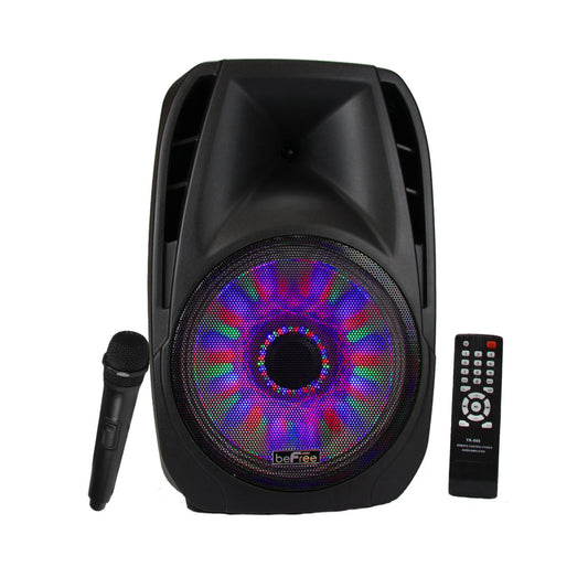 beFree 15" 5000W Portable Bluetooth PA DJ Party Speaker w Reactive Lights Mic