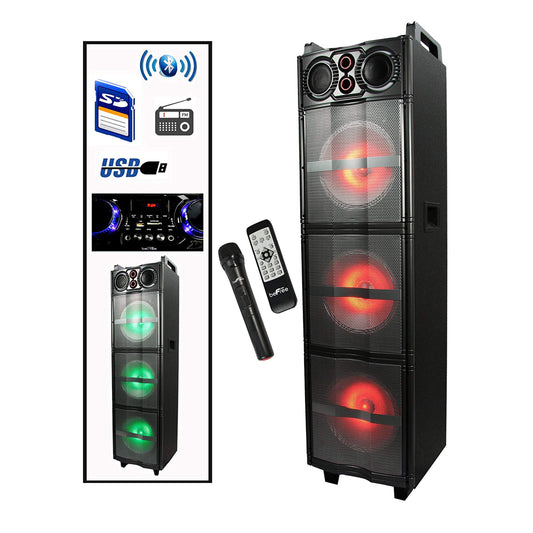 beFree Triple 10" Subwoofer Portable Bluetooth PA DJ Party Speaker w Lights Mic