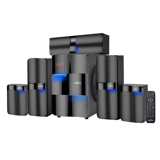 beFree 5.1 Ch Surround Sound Lighted Speaker System w Optical Coax Mic BT USB SD