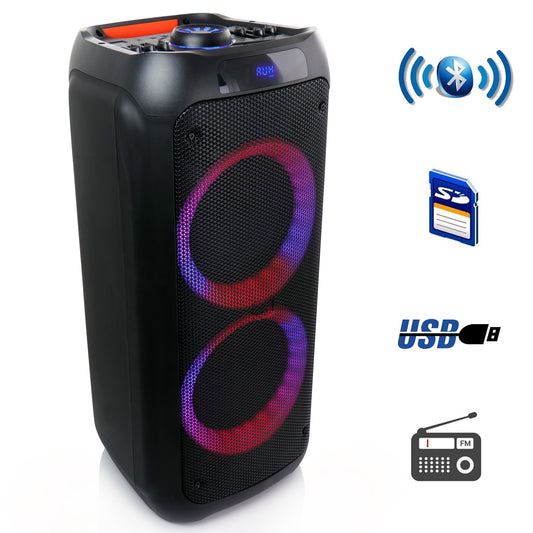 beFree Dual 8" Bluetooth Wireless Portable Party Speaker w Reactive Lights