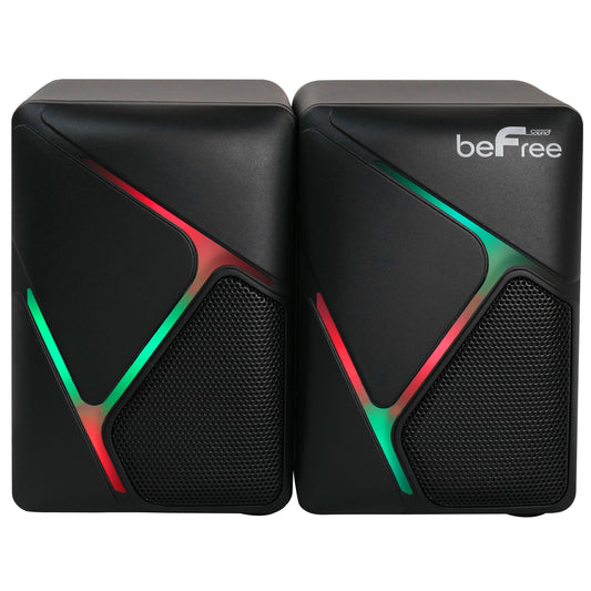 beFree Computer Gaming 2.0 Desk Shelf Compact Speakers w LED Lights USB AUX