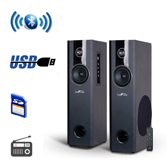 beFree 2.1 Channel Powered Tower Speakers w Optical Input Blutooth USB SD