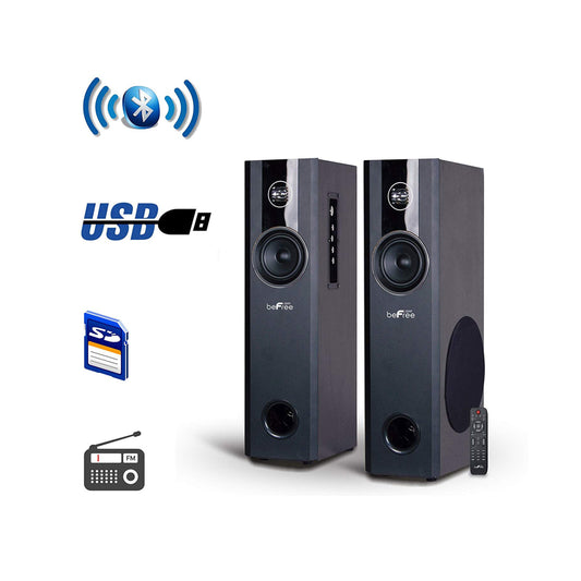 beFree 2.1 Ch Home Theater Dual Tower Speakers w Remote Bluetooth Optical USB FM