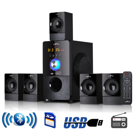 beFree 5.1 Ch Surround Sound Speaker System BFS-440 w Remote Bluetooth USB SD FM