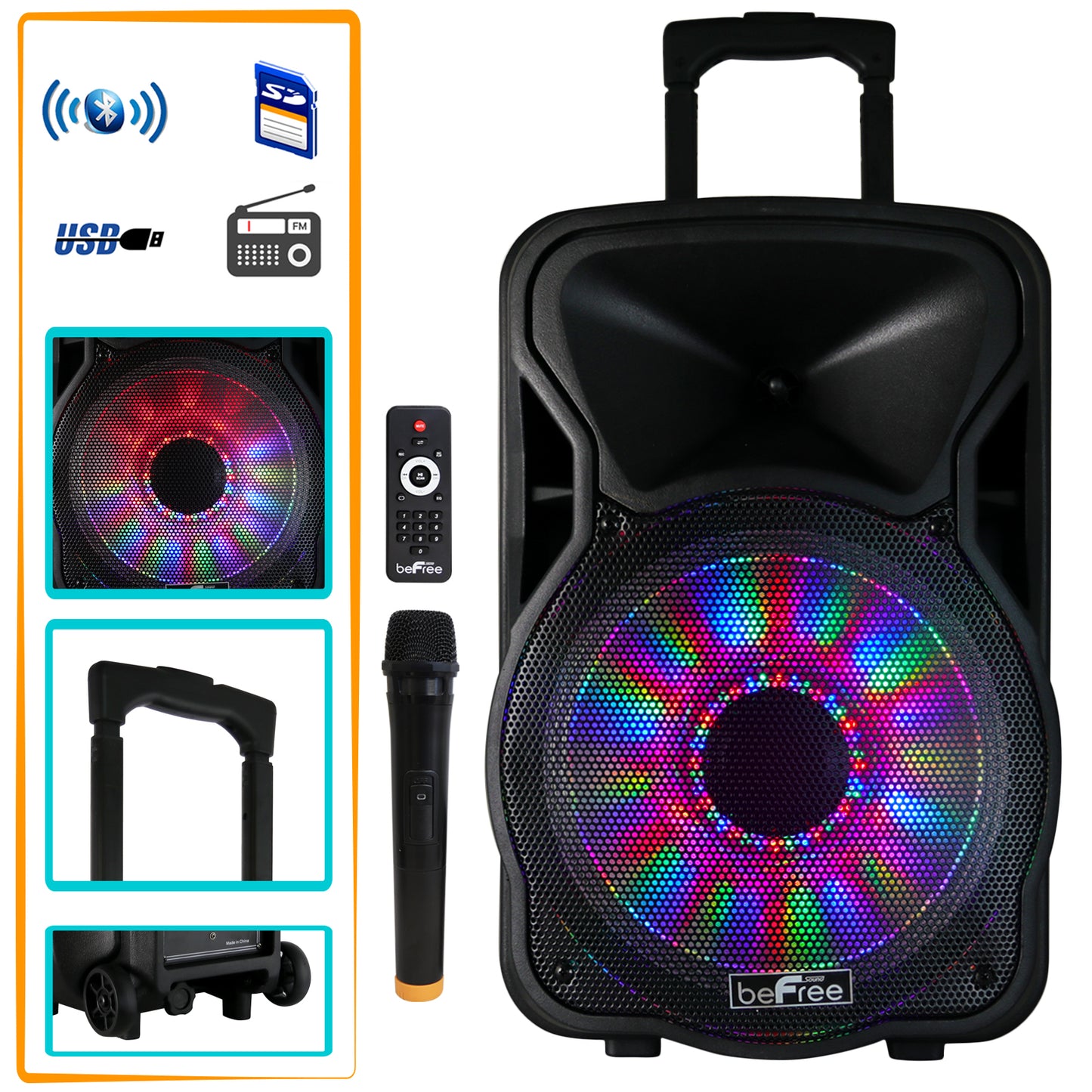 beFree 12" 2500W Portable Bluetooth PA DJ Party Speaker BFS-4400 Mic Remote USB