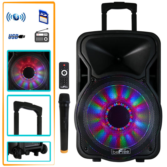 beFree 12" 2500W Portable Bluetooth PA DJ Party Speaker BFS-4400 Mic Remote USB