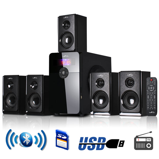 beFree BFS-450 5.1 Ch Surround Sound Speaker System w Remote USB SD FM Bluetooth