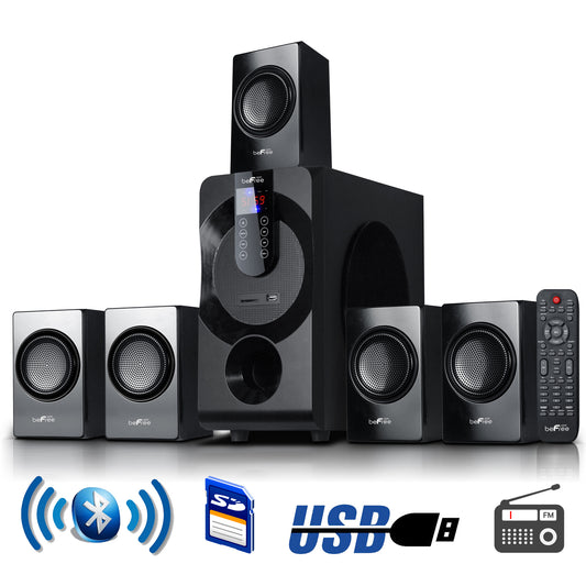 beFree BFS-460 5.1 Ch Surround Sound Speaker System w Bluetooth Remote USB SD FM