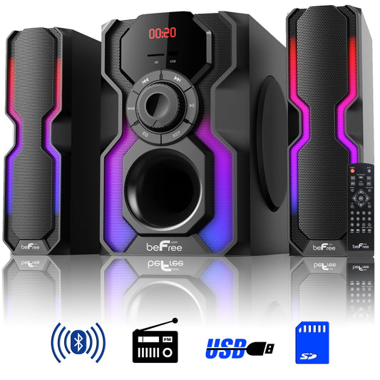 beFree 2.1 Ch Multimedia Shelf Stereo Speaker System Lights Bluetooth USB Remote