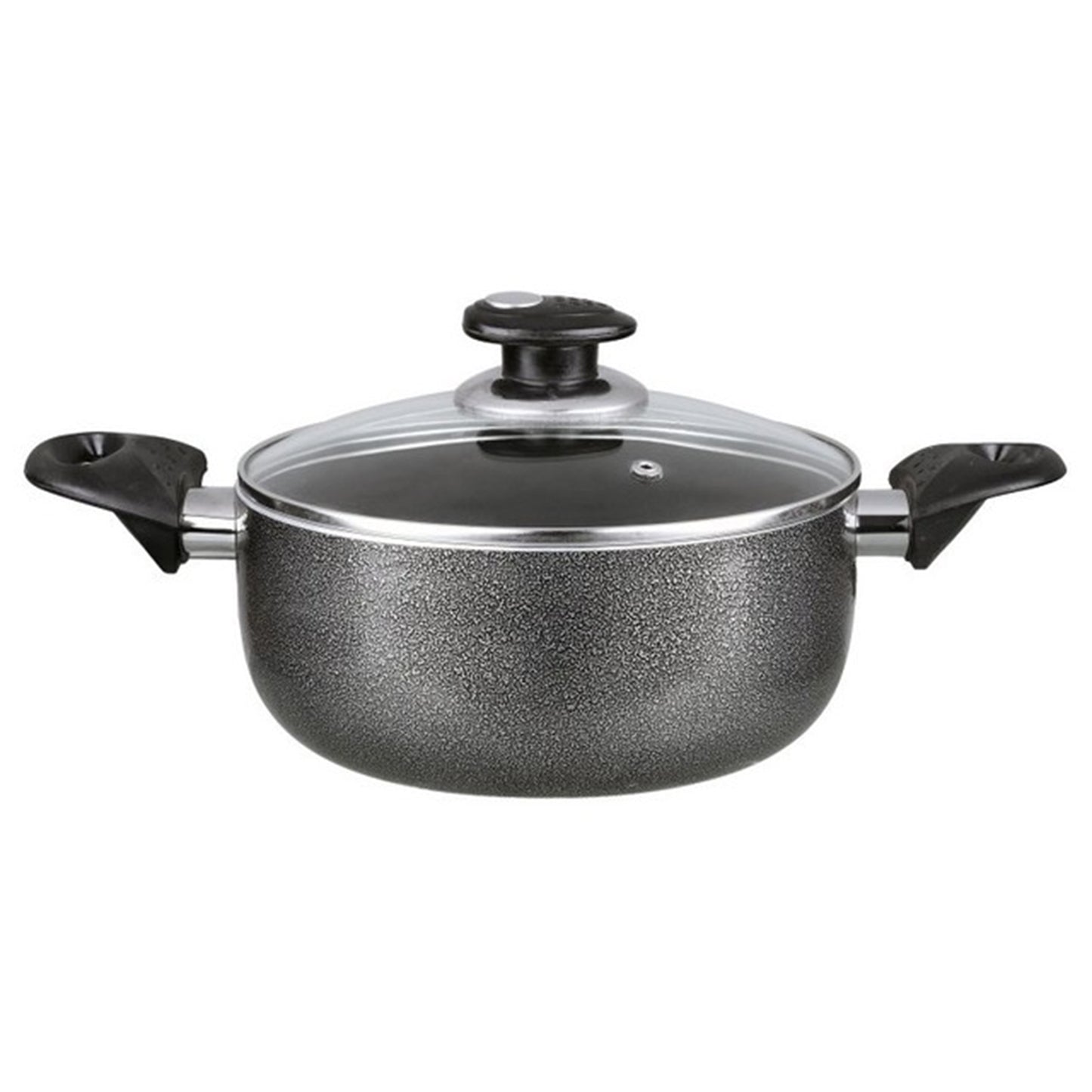 Brentwood Aluminum Non-Stick Dutch Oven 2 Qt Gray w Cool Touch Handles Glass Lid