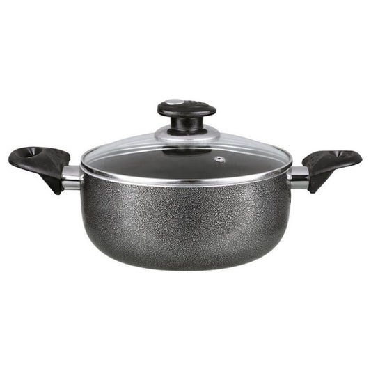 Brentwood Aluminum Non-Stick Dutch Oven 2 Qt Gray w Cool Touch Handles Glass Lid