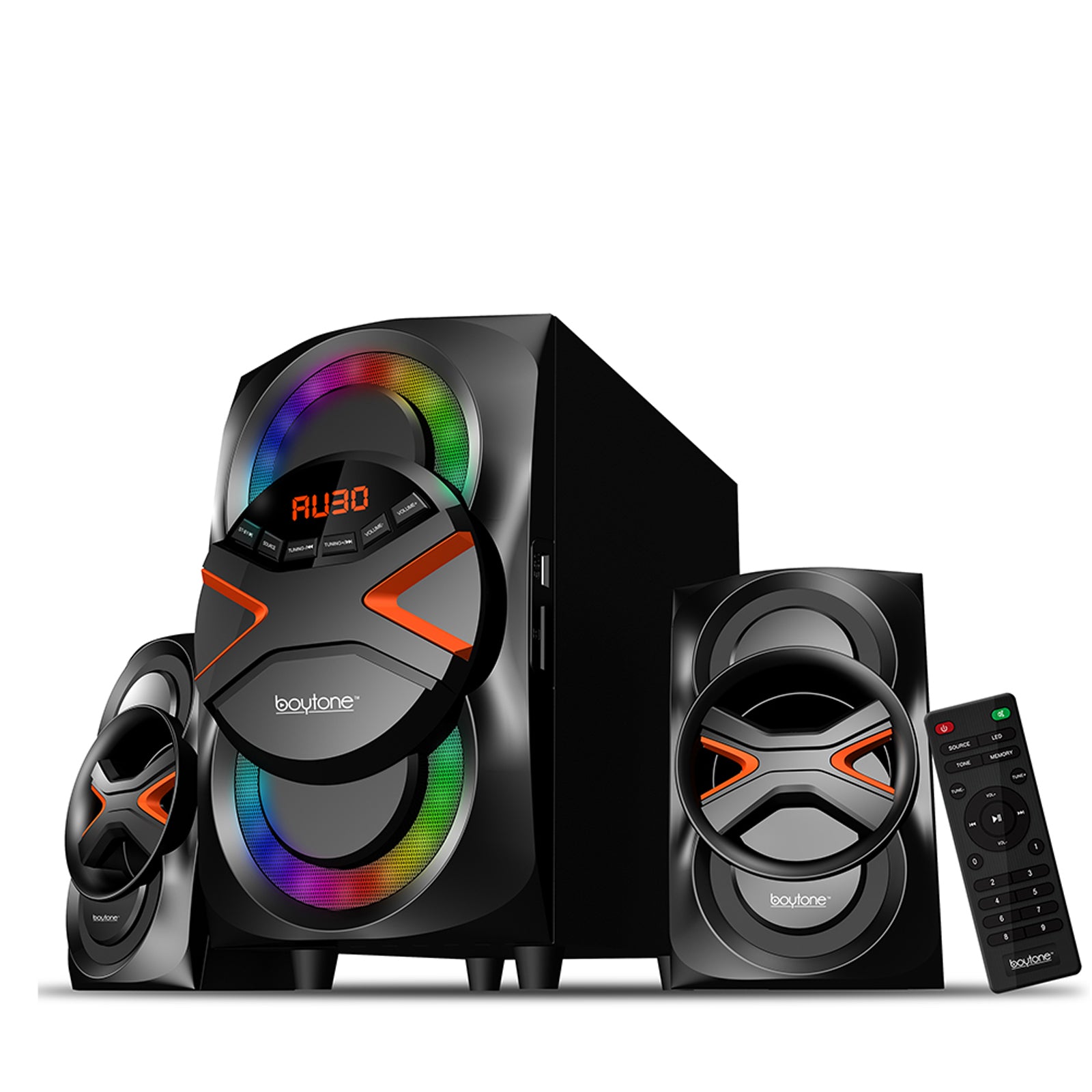 Boytone 2.1 Channel Wireless Bluetooth Multi Media Home Audio System w Disco Li