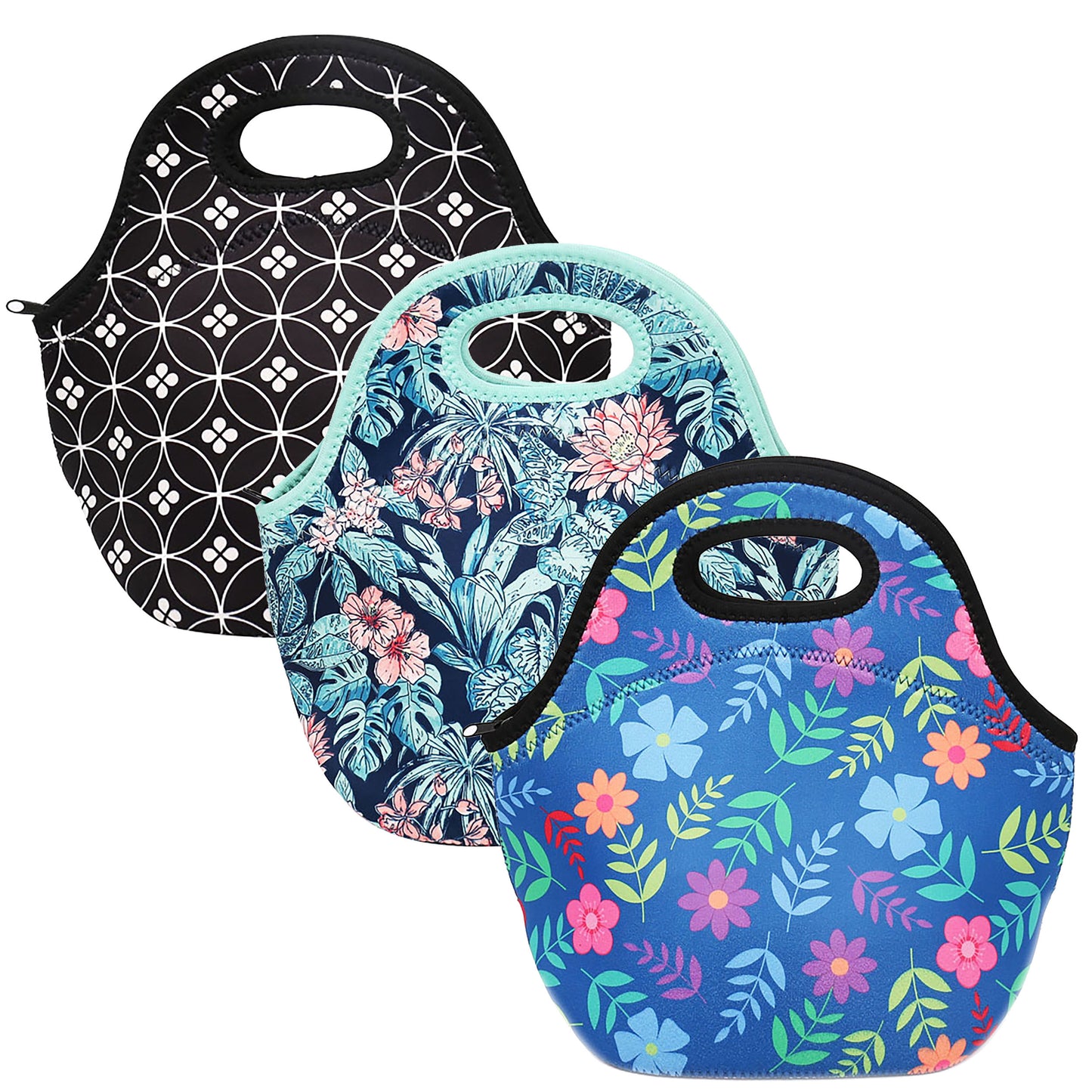 Brentwood Insulated Neoprene Womens Lunch Bags, 3 Piece Set