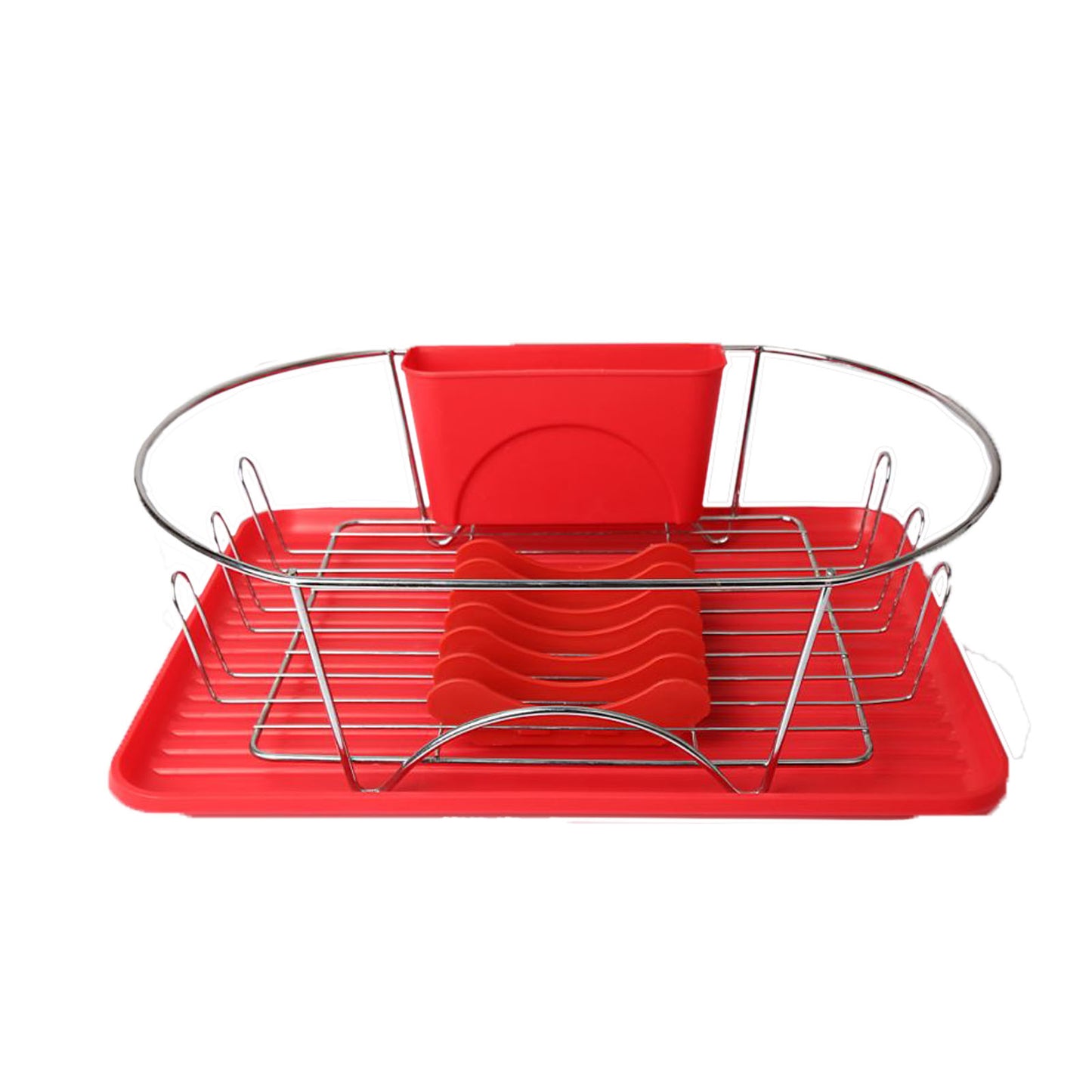 MegaChef 17" Red & Silver Dish Rack w Detachable Utensil holder & a 6 Attachabl