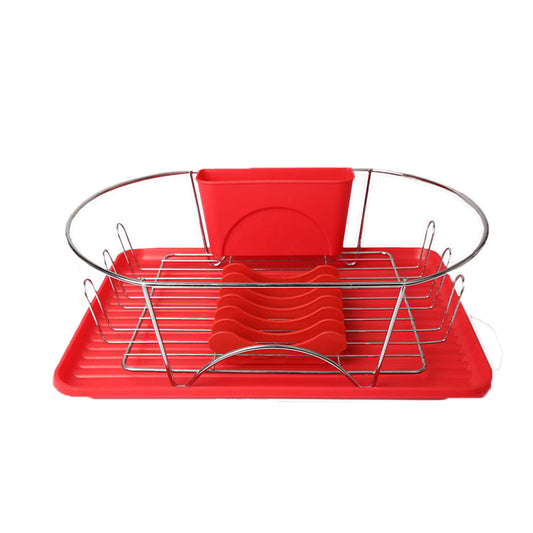 MegaChef 17" Red & Silver Dish Rack w Detachable Utensil holder & a 6 Attachabl