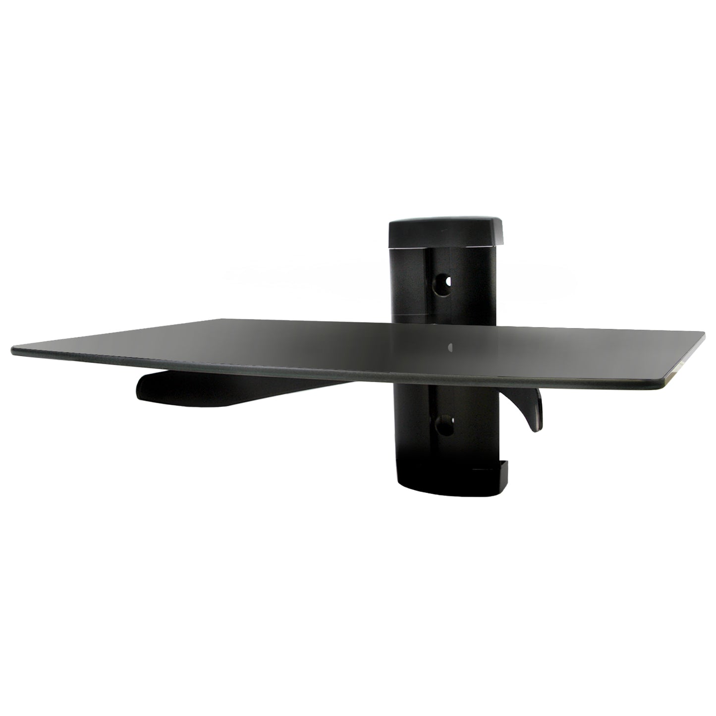 MegaMounts Black Tempered Glass Shelf Single Stud Wall Mount Adjustable - 22 lbs