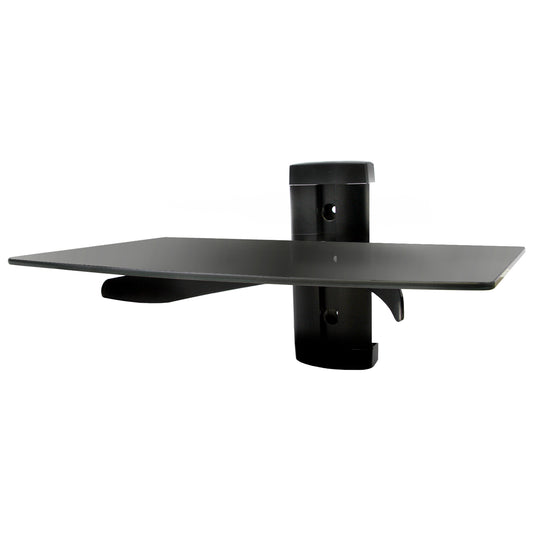 MegaMounts Black Tempered Glass Shelf Single Stud Wall Mount Adjustable - 22 lbs