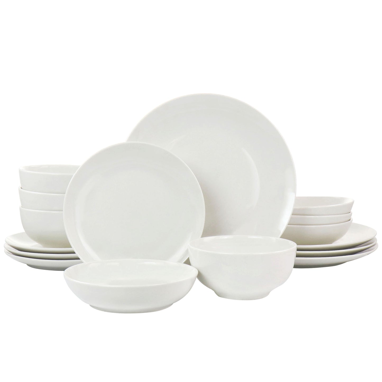 Elama Camellia 16 pc Round White Smooth Porcelain Double Bowl Dinnerware Set
