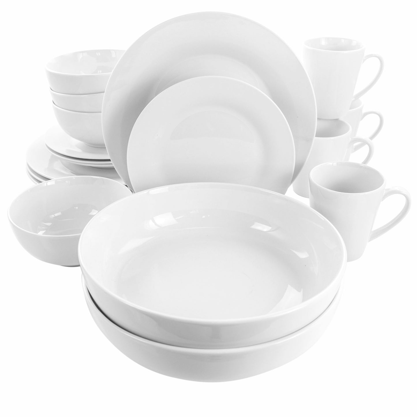 Elama Carey 18 Piece Round Smooth Porcelain Dinnerware Dish Set in White For 4