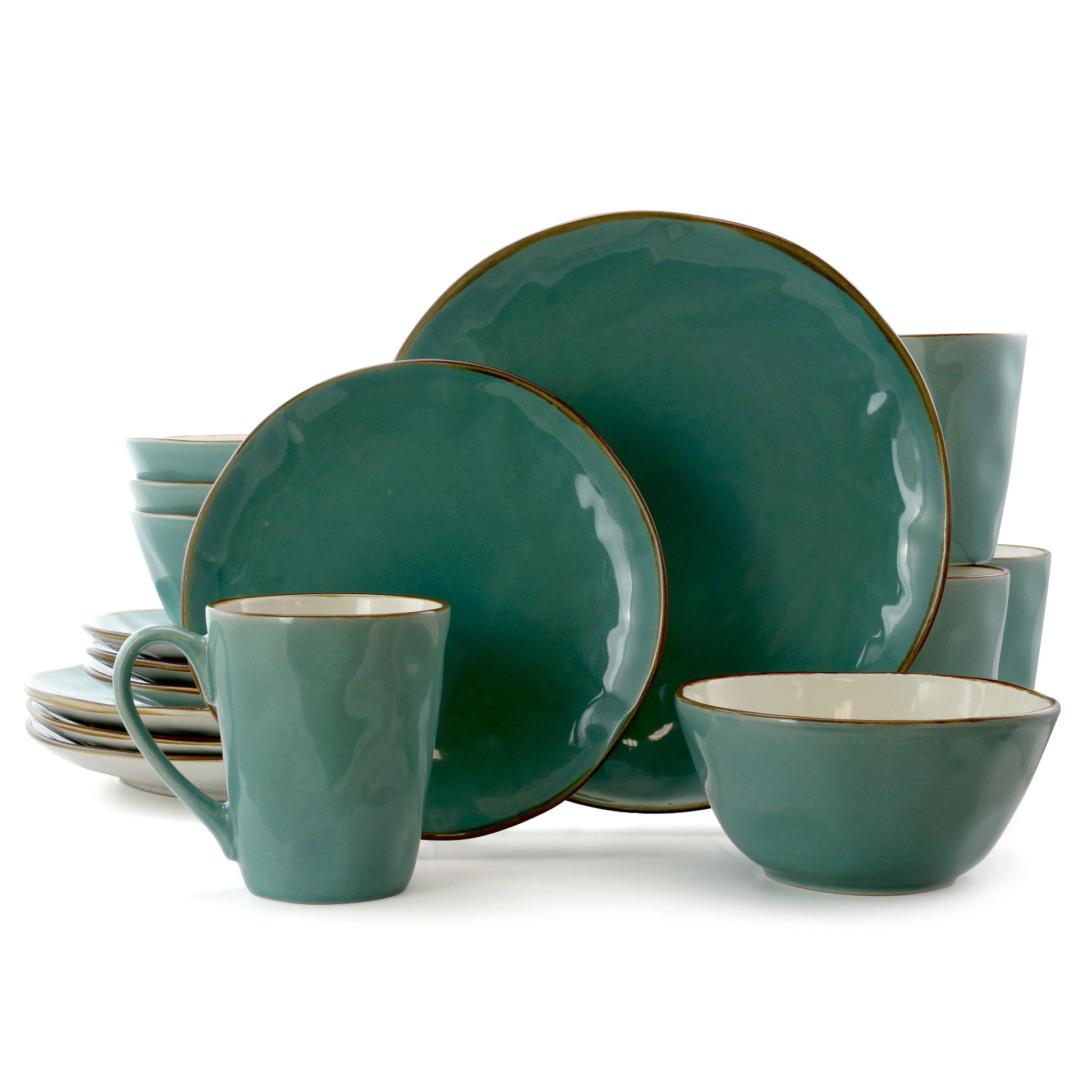 Elama Caribean Tide 16 Piece Luxurious Stoneware Dinnerware w Complete Setting