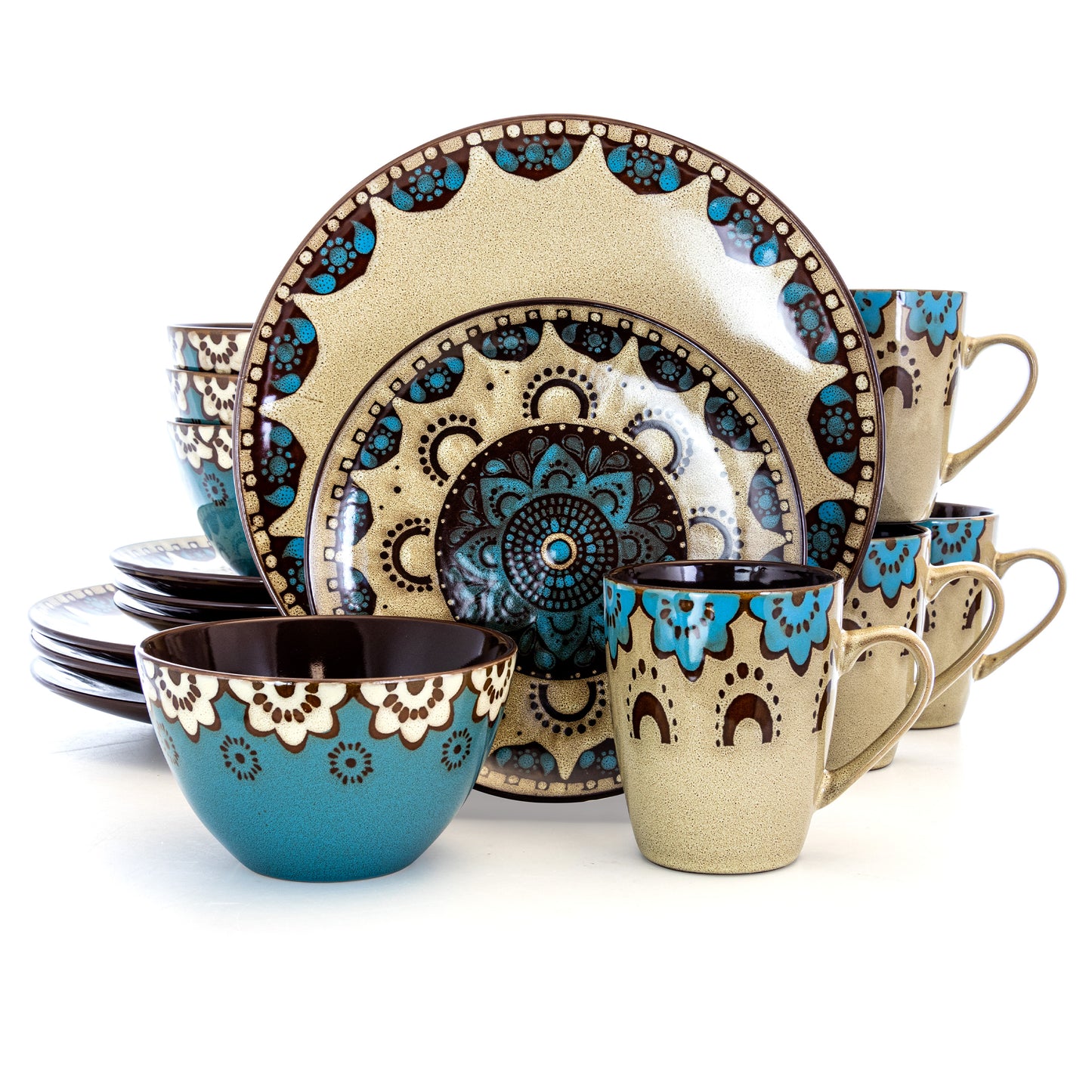 Elama Clay Heart 16 pc Luxurious Stoneware Dinnerware w Complete Setting for 4