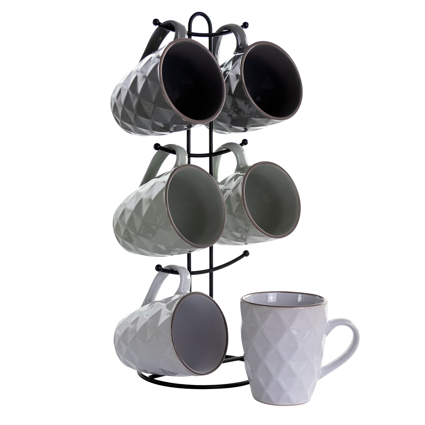 Elama Diamond Waves 6-pc 12 oz Mug Set w Stand Assorted Colors