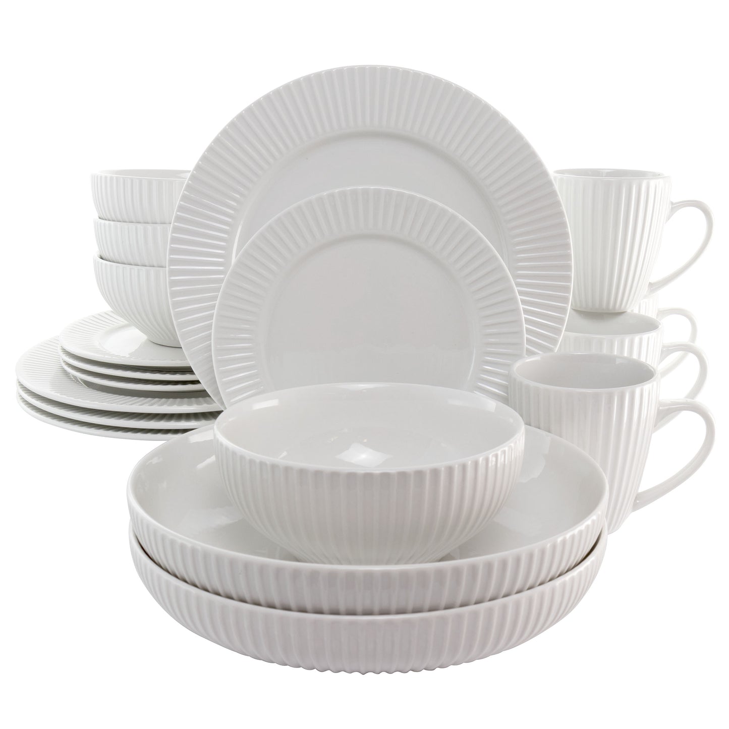 Elama Elle 18 pc Porcelain Dinnerware Set w 2 Large Serving Bowls in White