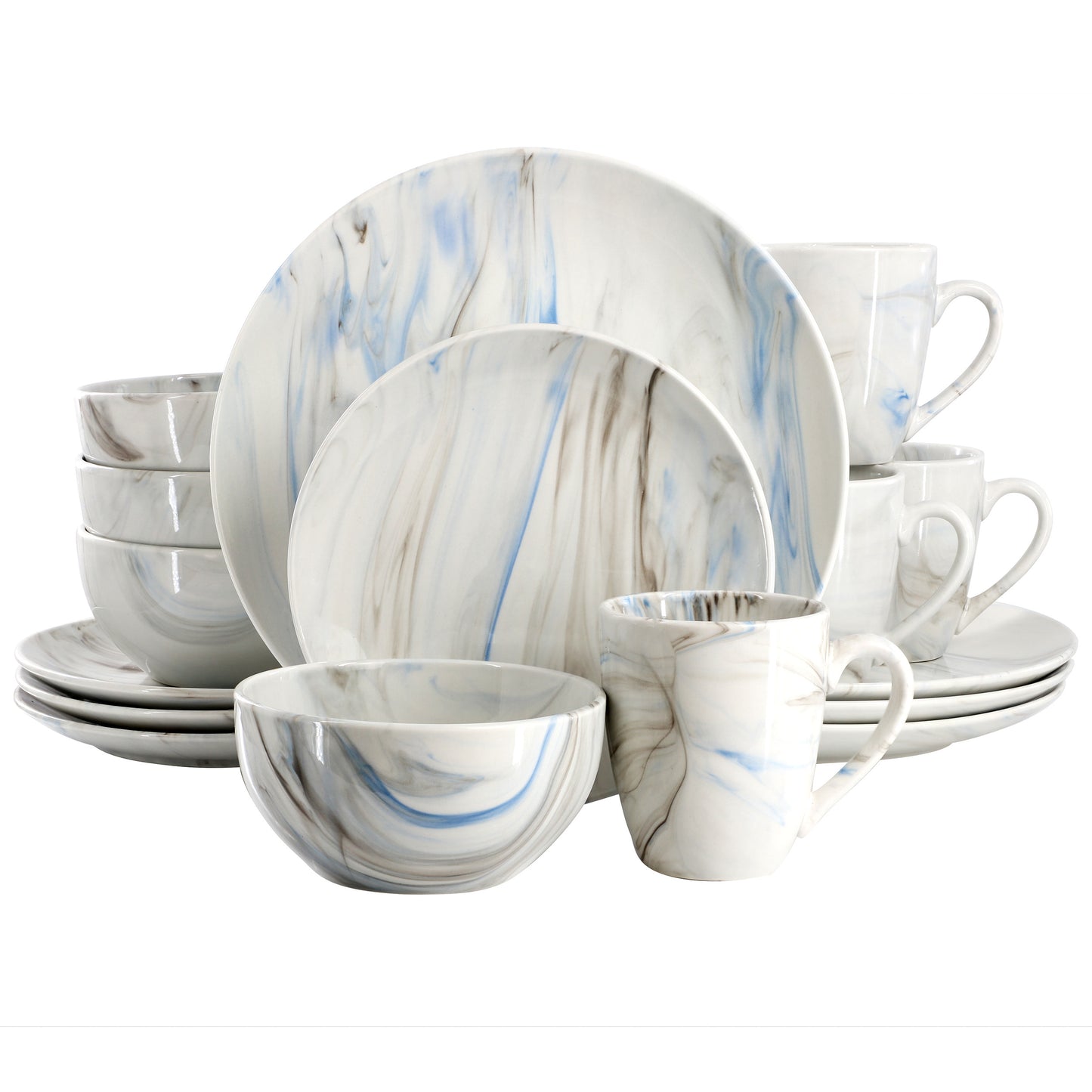 Elama Fine Marble 16 Piece Porcelain Dinnerware Set Blue & Gray
