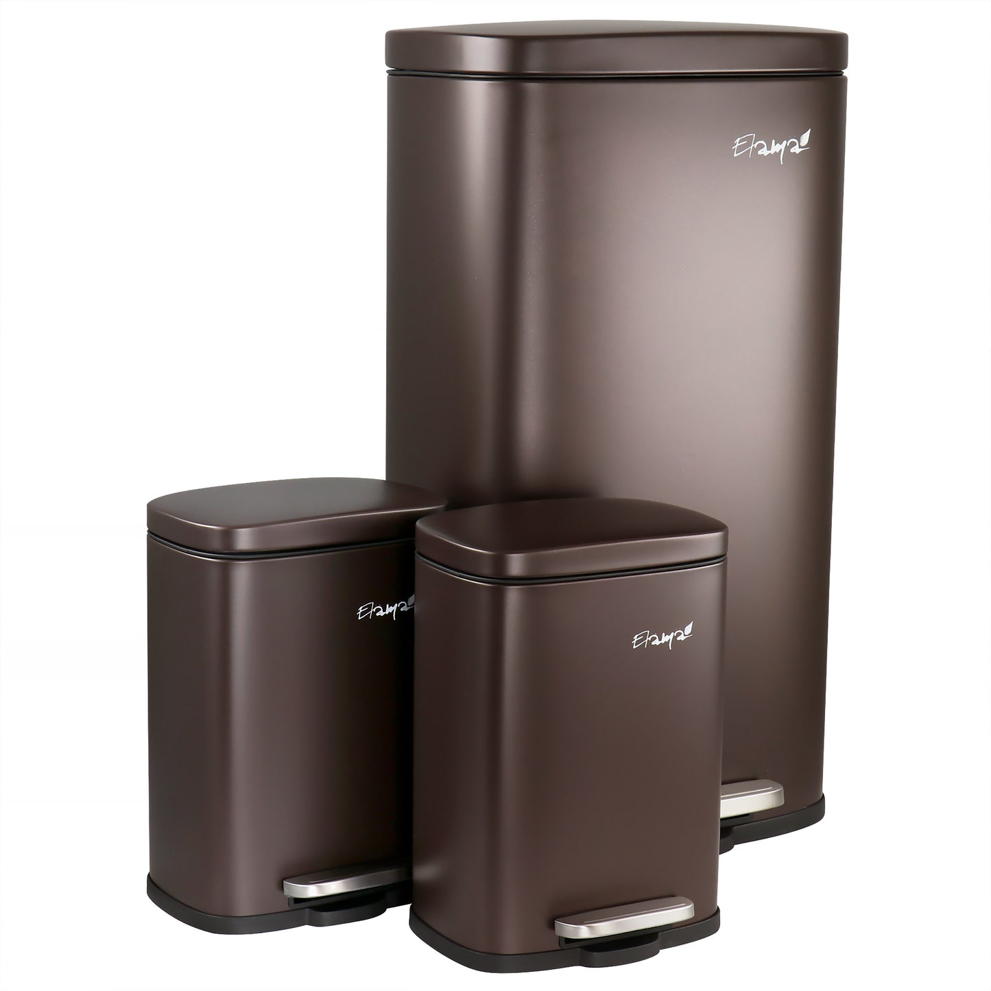 Elama 3 Piece 8 Gallon & 1.3 Gallon Stainless Steel Step Trash Bin Combo Set w S