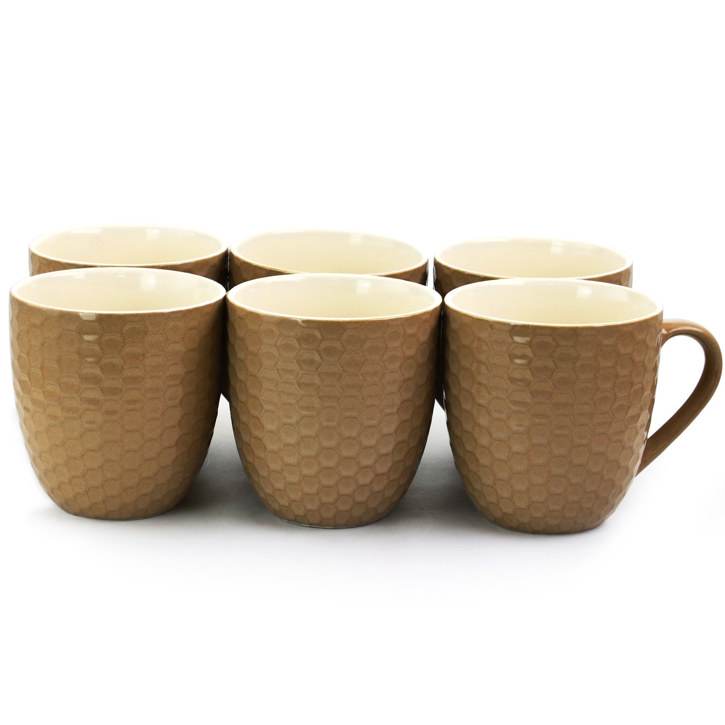 Elama Honeycomb 6 Piece 15 oz Round Stoneware Mug Set in Brown