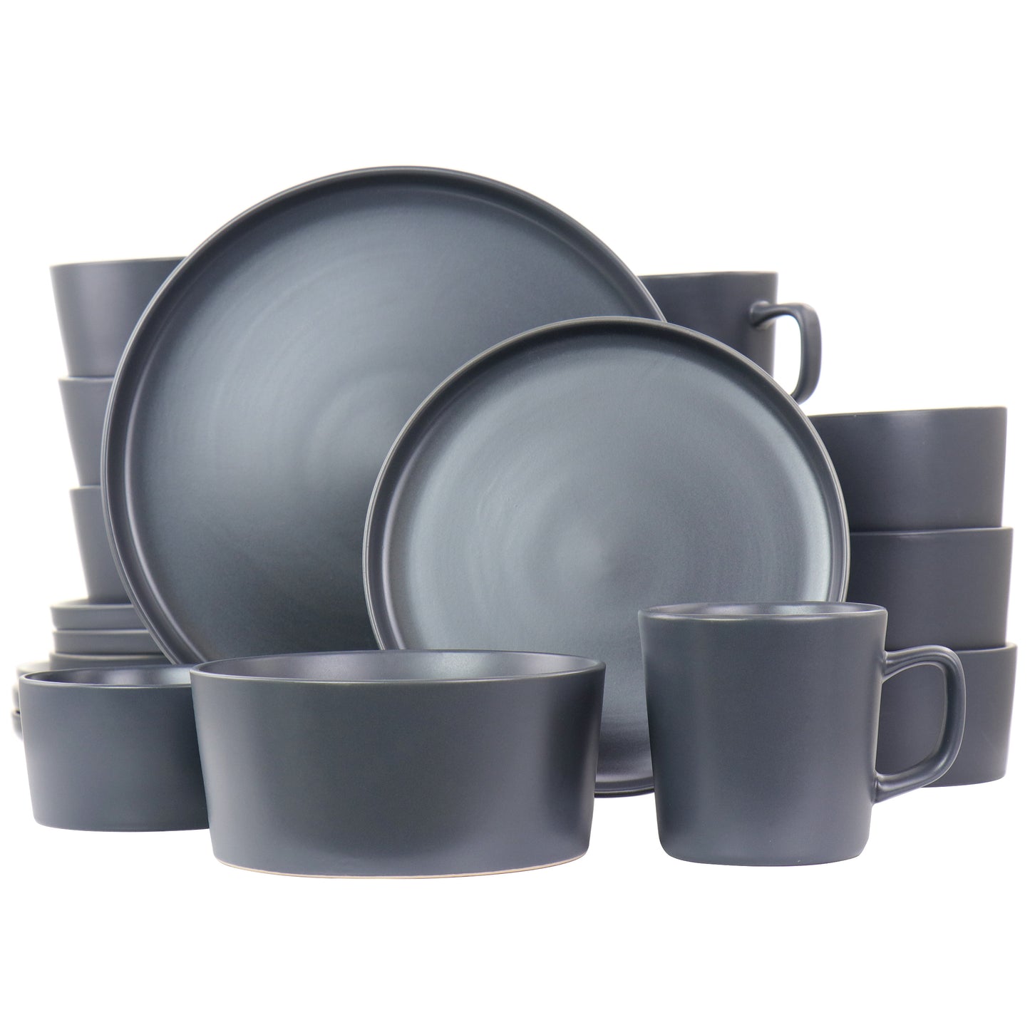 Elama Luxmatte Dark Grey Matte 20 Piece Round Stoneware Dinnerware Dish Set