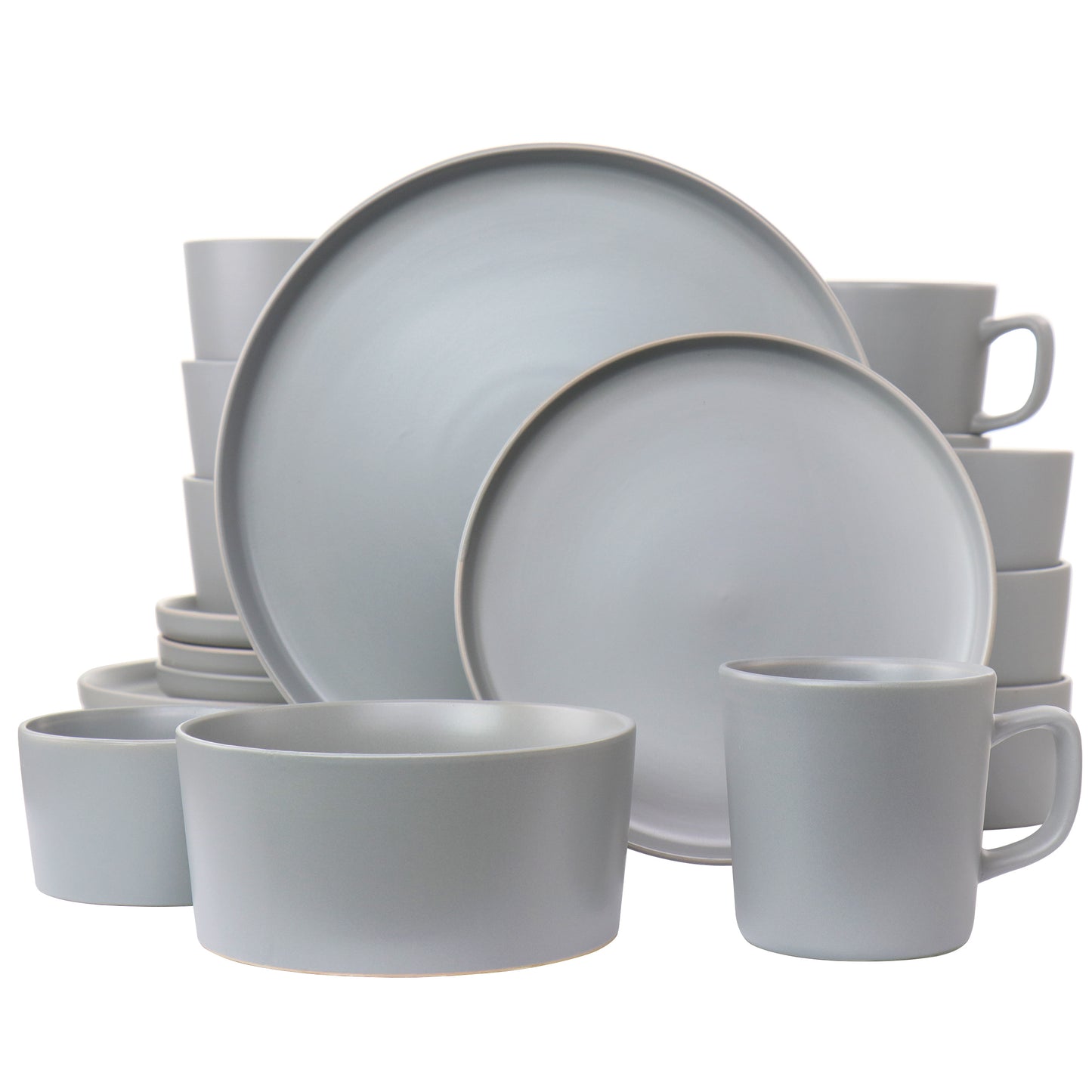 Elama Luxmatte Light Grey Matte 20 Piece Round Stoneware Dinnerware Dish Set