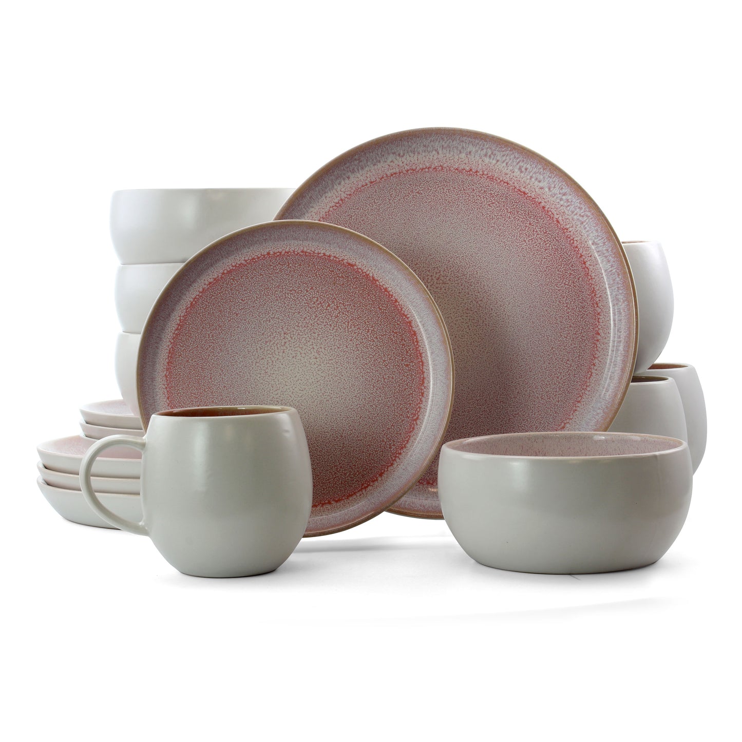 Elama 16pc Mocha Muave Round Luxury Stoneware Dinnerware Complete Set for 4