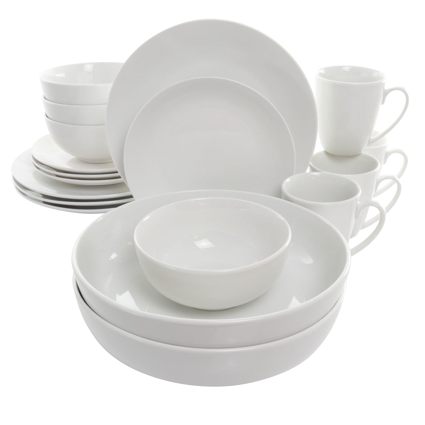Elama Owen 18 pc Porcelain Dinnerware Set w 2 Large Serving Bowls in White