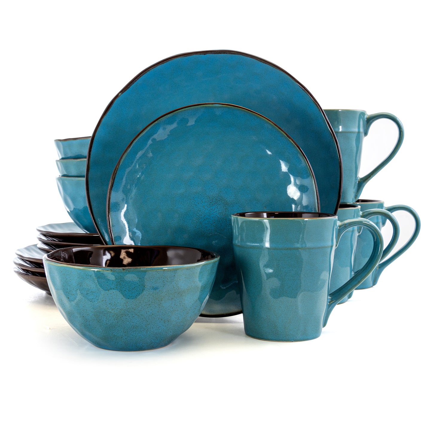 Elama Sea Glass 16 pc Luxurious Stoneware Dinnerware w Complete Setting for 4