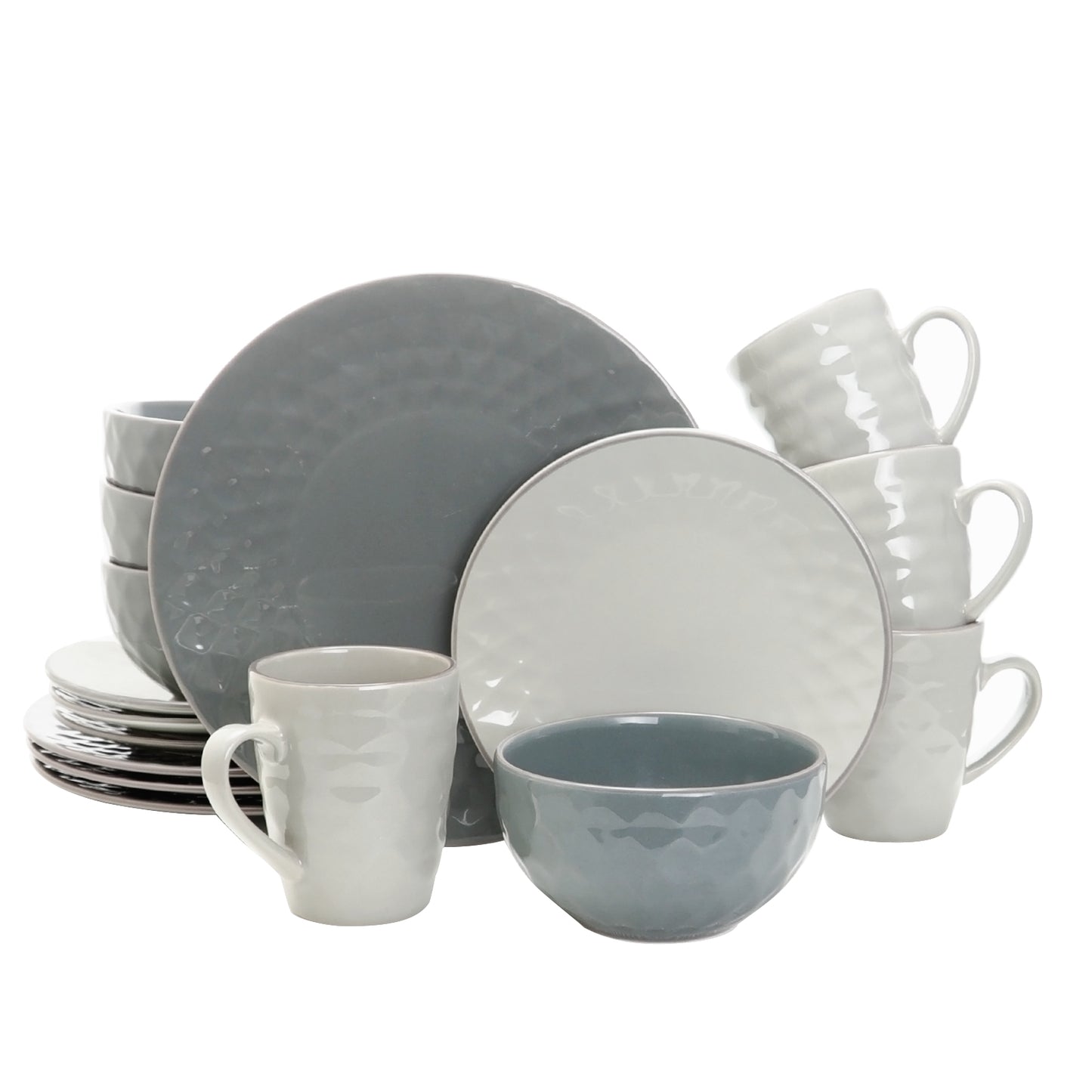 Elama Tahitian Pearl 16 pc Stoneware Dinnerware Set in Slate & Stone Pearl