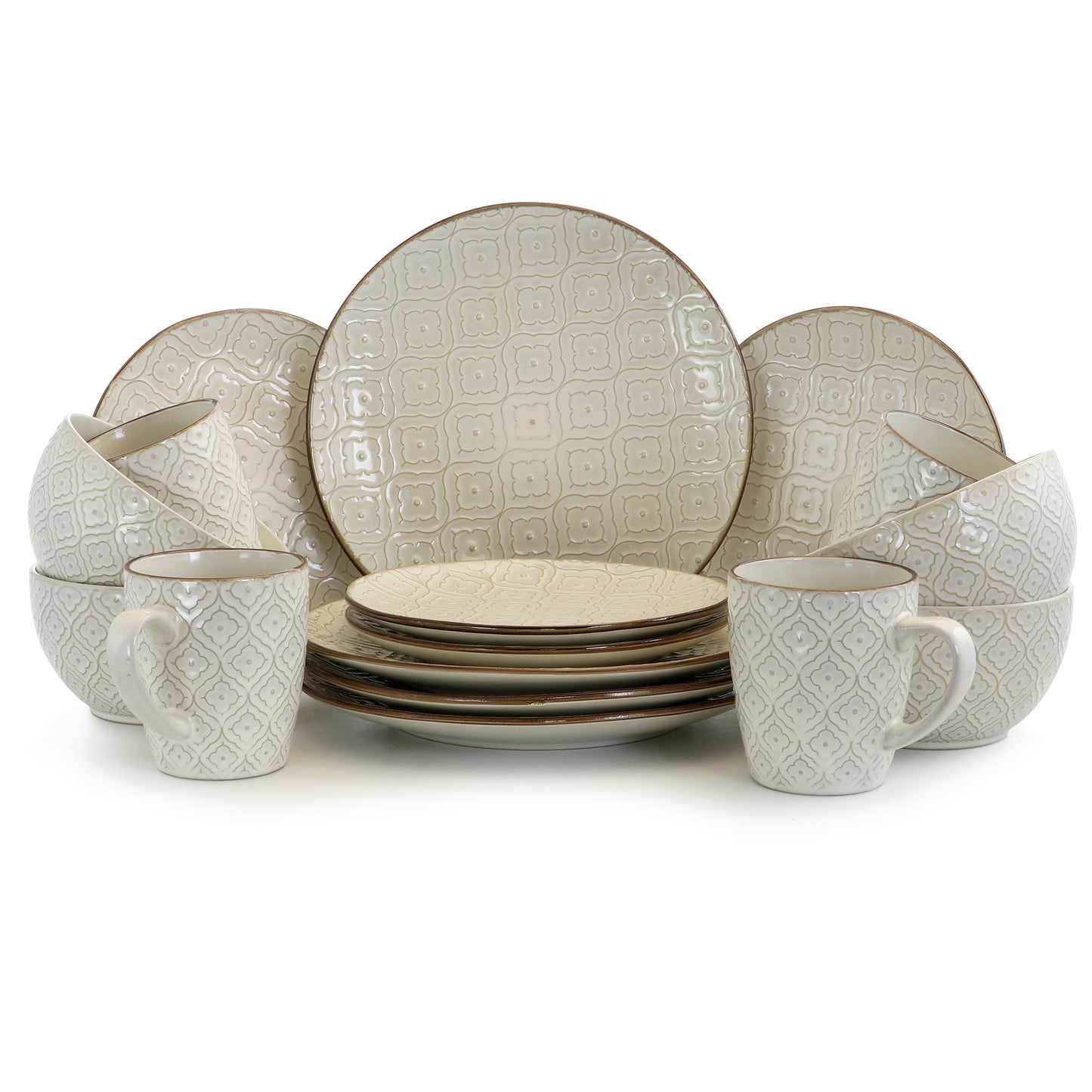 Elama White Lily 16 pc Luxurious Stoneware Dinnerware w Complete Setting for 4