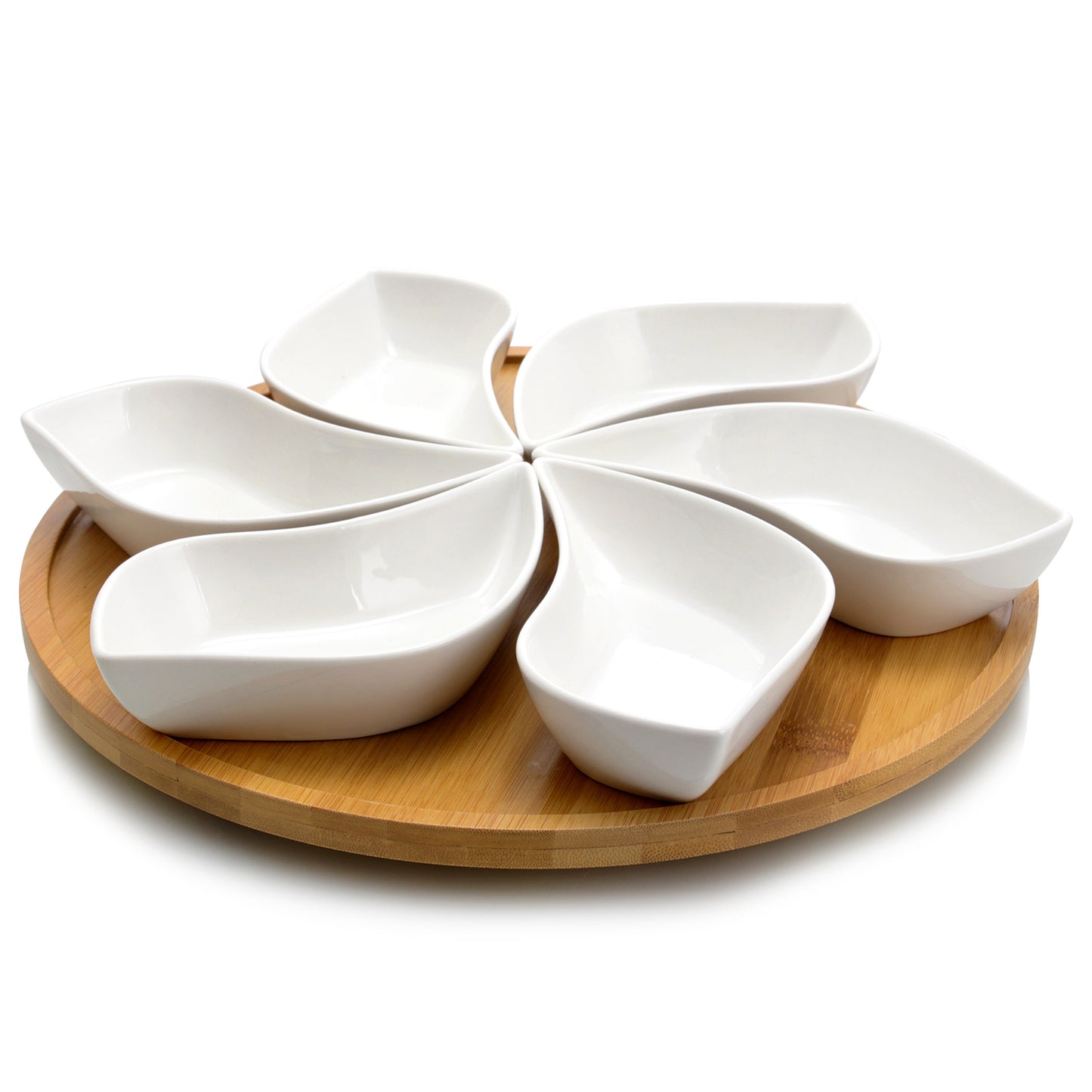 Elama Signature 13.5" White 7 Pc Bamboo Lazy Susan Appetizer & Condiment Server